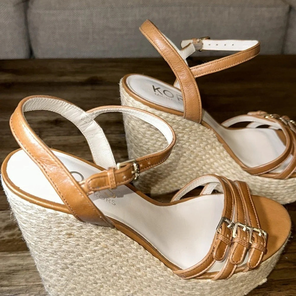 Michael Kors MK Espadrilles Wedge Sandals Shoes 10M Brown - Picture 6 of 12